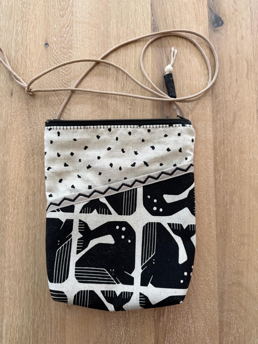Canvas Crossbody Bag with Black & Cream Whale Print